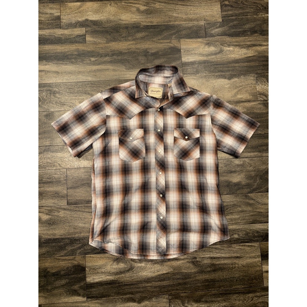 Vintage Wrangler Plaid Short-Sleeve Western Shirt Pearl Snap Buttons Men's Large